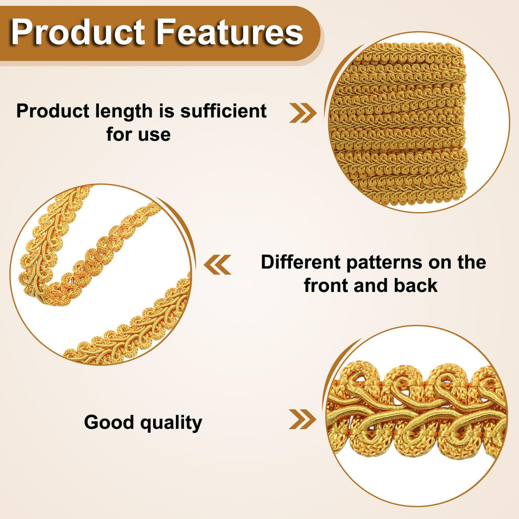 Gimp Braid Trim, Dark Gold, 1/2 Inch, 14 Yards