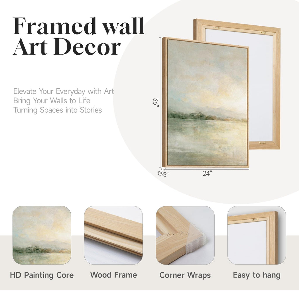 Framed Sage Green Abstract Landscape Wall Art, 24x36 Inch