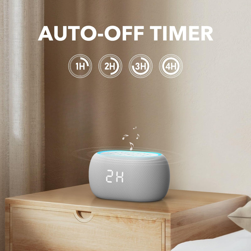 White Noise Sound Machine Alarm Clock with Bluetooth Speaker, 21 Relaxing Sounds, 7 Night Lights,0-100% Dimmer/Sleep