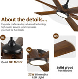 Savey'Sley 72" Ceiling Fan with LED Light and Remote - Walnut