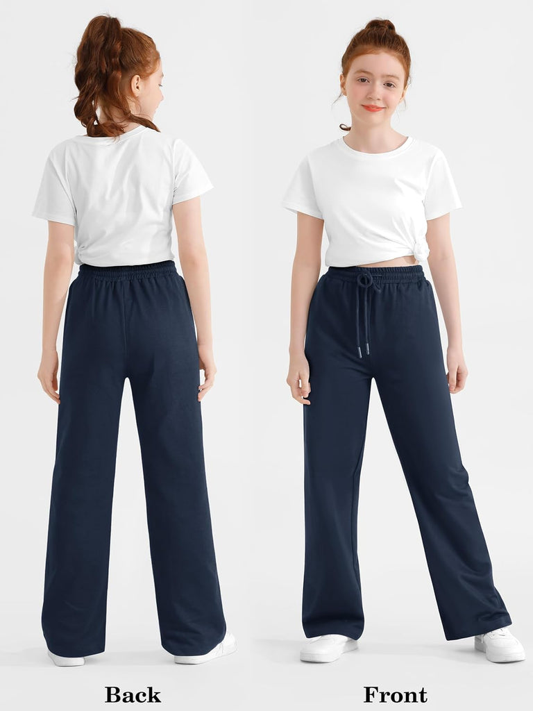 Girls Cotton Sweatpants Wide Leg Baggy Athletic Jogger Pants