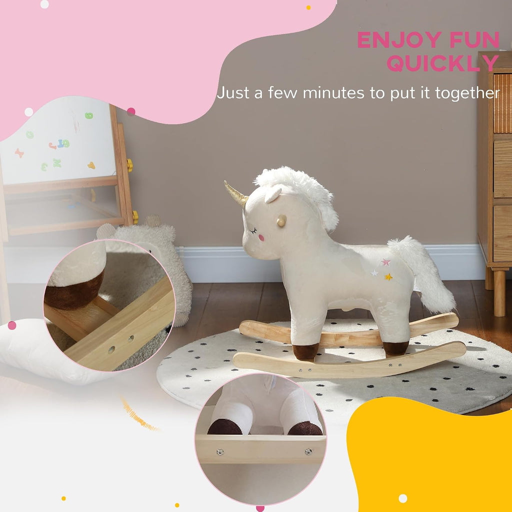 Rocking Horse Toddler Realistic Sound Wooden Base for 2-4 Years White