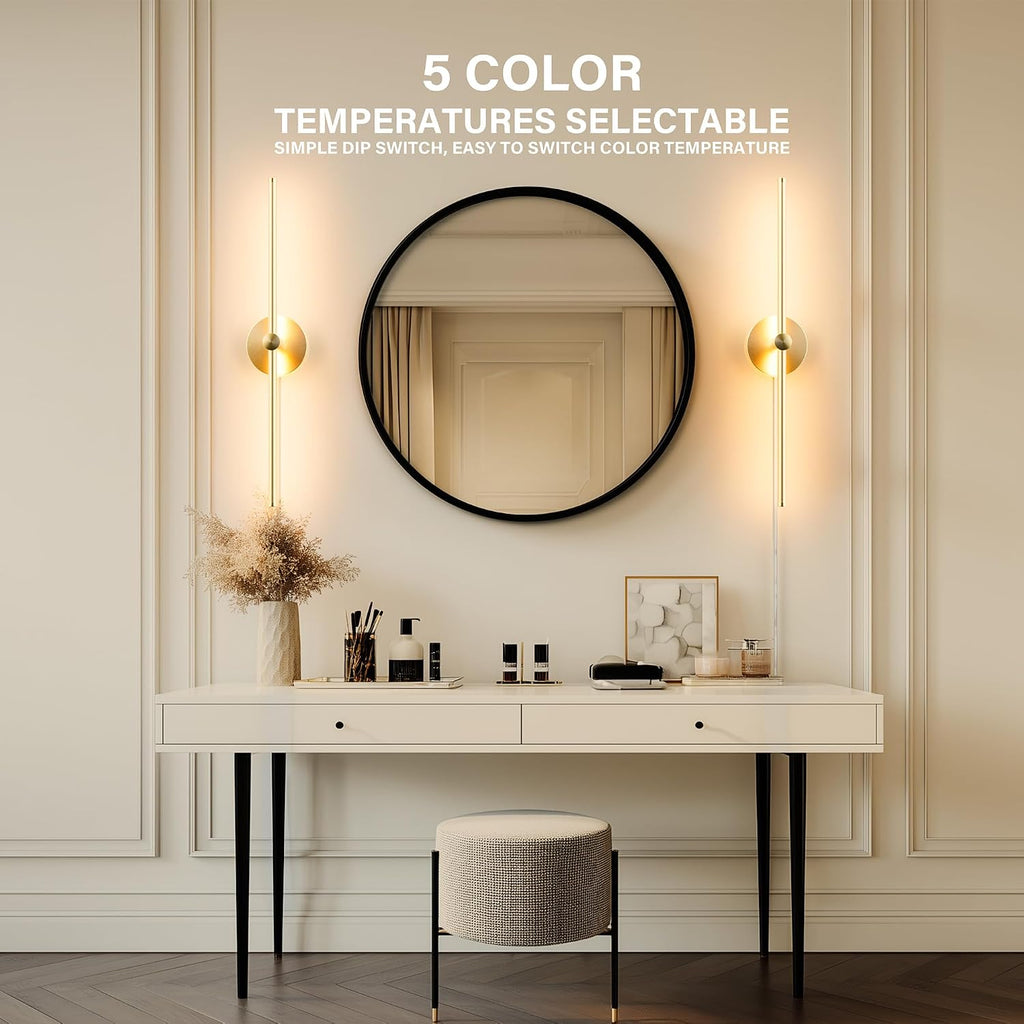 Plug in or Hardwired Linear Wall Sconce: 24 Inch LED Indoor Modern Linear Wall Lights Set of Two with On/Off Switch