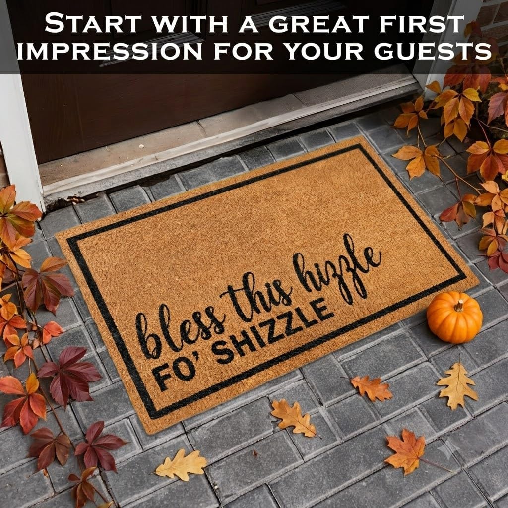 Bless This Hizzle Fo Shizzle Door Mat 30x17 Inch, Funny Welcome Mat Coir | Funny Home Decor, Fan-Inspired Design, Pop