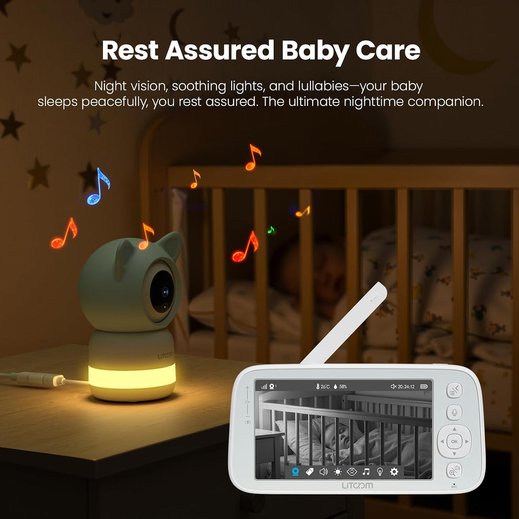 4MP Baby Monitor with Camera and Audio, inch 1080P Split-Screen, No WiFi & 5G/2.4G WiFi, Remote Pan-Tilt-Zoom