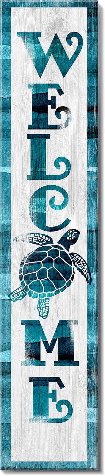 Sea Turtle Welcome Porch Sign - Decorative Home Décor Wooden Signs - Rustic Outdoor Decoration - Durable and