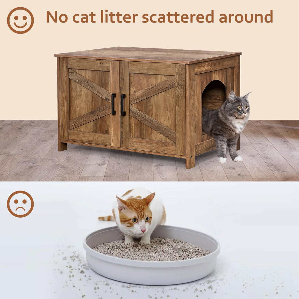 31.5" L Cat Litter Box Enclosure with Barn Door, Rustic Walnut
