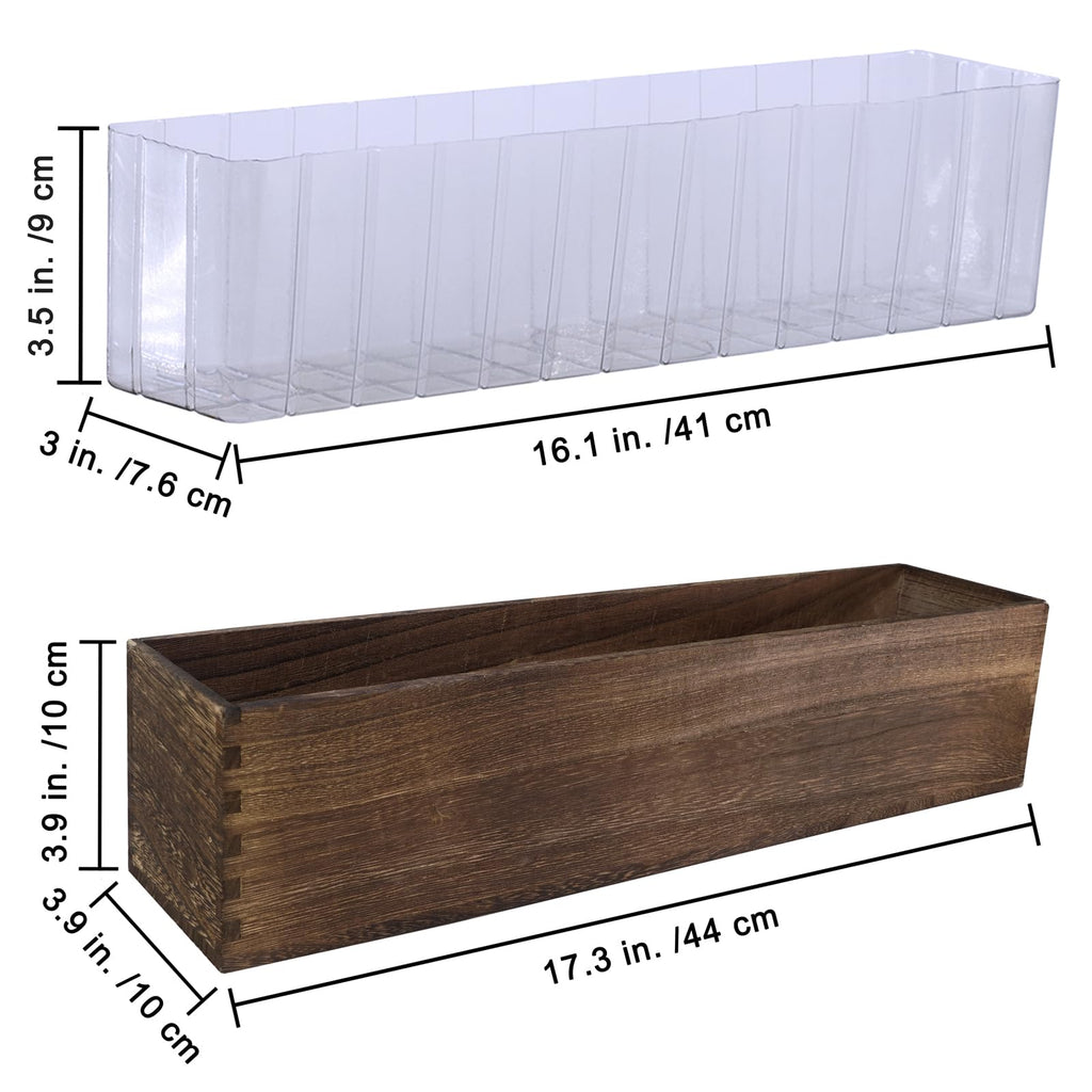 Winlyn Rustic Wooden Planter Box 17.3" L x 3.9" W x 3.9" H Brown Rectangular Planter Decorative Wood Box with