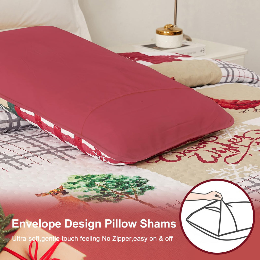 Christmas Quilt Set King Size, Rustic Red Patchwork Bedding