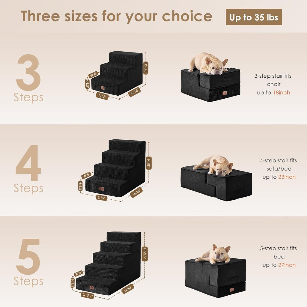 Dog Stairs for Bed 18" H, Dog 4-Steps for High Bed, Black