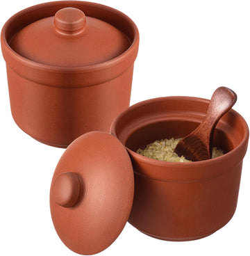 Salt Cellar with Lid and Wooden Spoon, 8 oz, Handcrafted Zisha Clay Salt Container Heavyweight Spices Jar - Set of 2