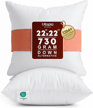 22x22 Pillow Inserts, White Throw Pillows for Couch, 2 Pack - Set of 2