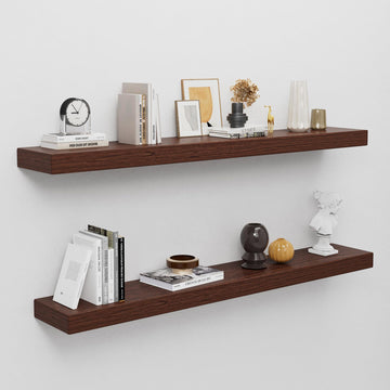 48 inch Long Walnut Floating Shelves for Wall, 8in Deep, Set of 2