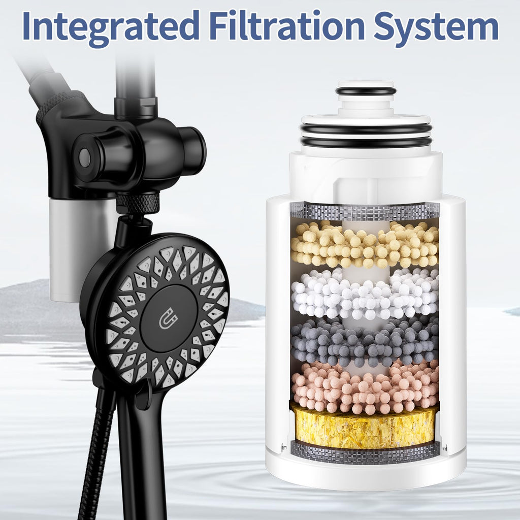 Filtered Rain Shower Head with Handheld Spray Combo (Black)