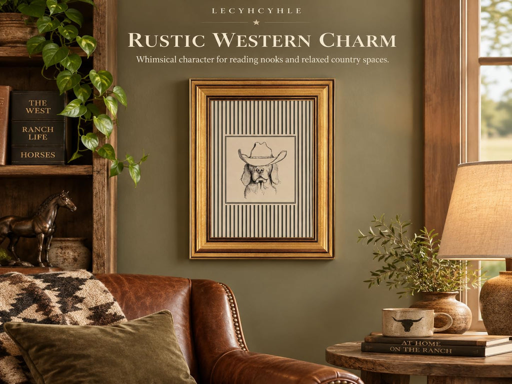 Cowboy Dog Framed Wall Art Western Dog Wall Decor 16×24 In