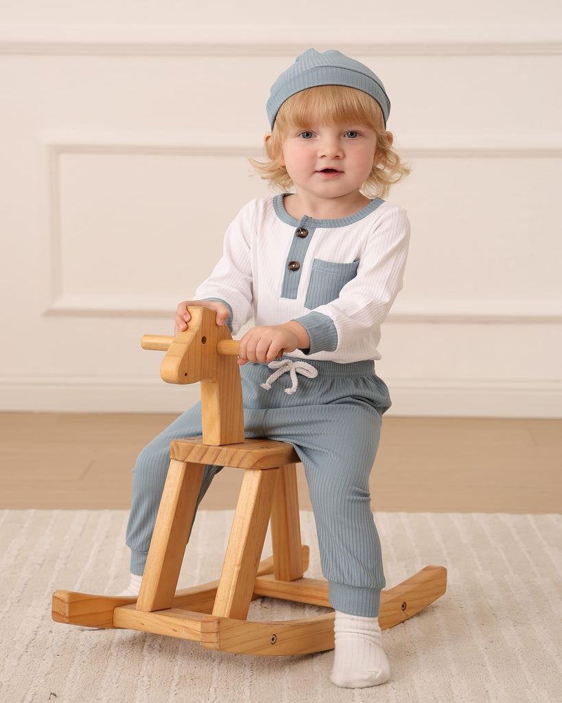 Baby Boy Clothes Newborn Baby Boy Clothes Infant White Blue Romper Pants Hat Pack Outfits Set Bodysuit