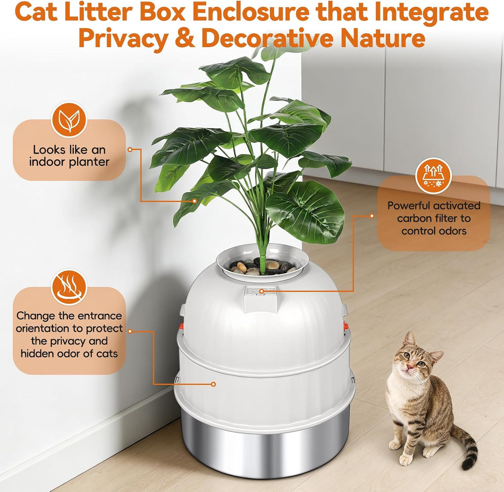 Hidden Plant Litter Box with Scoop, Stainless Steel Litter Box Plant, Beige