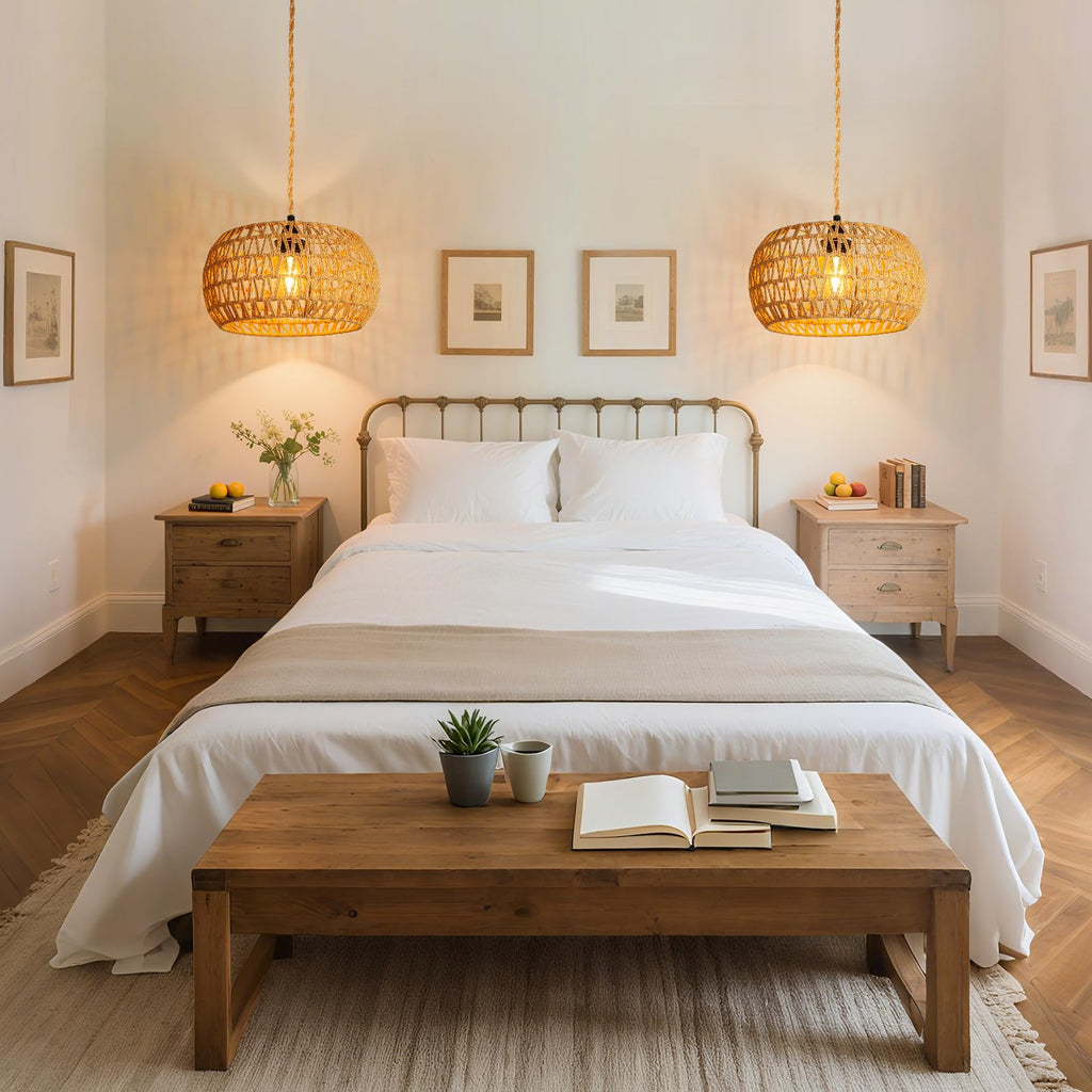 Hanging Light Ceiling Lamp Pendant Lights Rattan Hanging Lamp with Plug in Cord Bedroom Kitchen Indoor Hanging Lamp