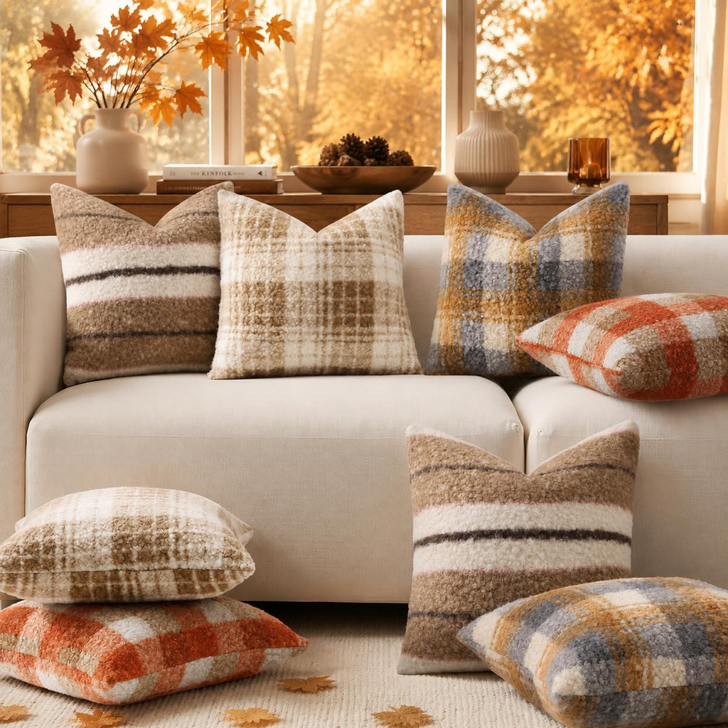 Faux Fur Striped Throw Pillow Covers 22x22 Set of 2 Ivory