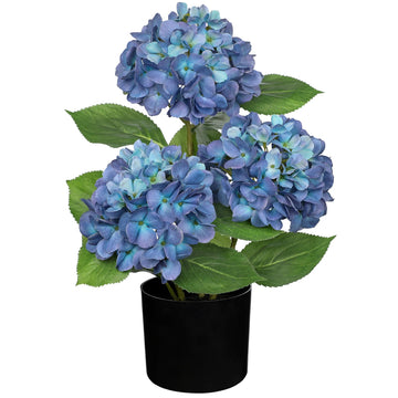 Blue Artificial in Pot Large Silk Three-Head Hydrangeas Fake Arrangements for Indoor Home Office Kitchen Table