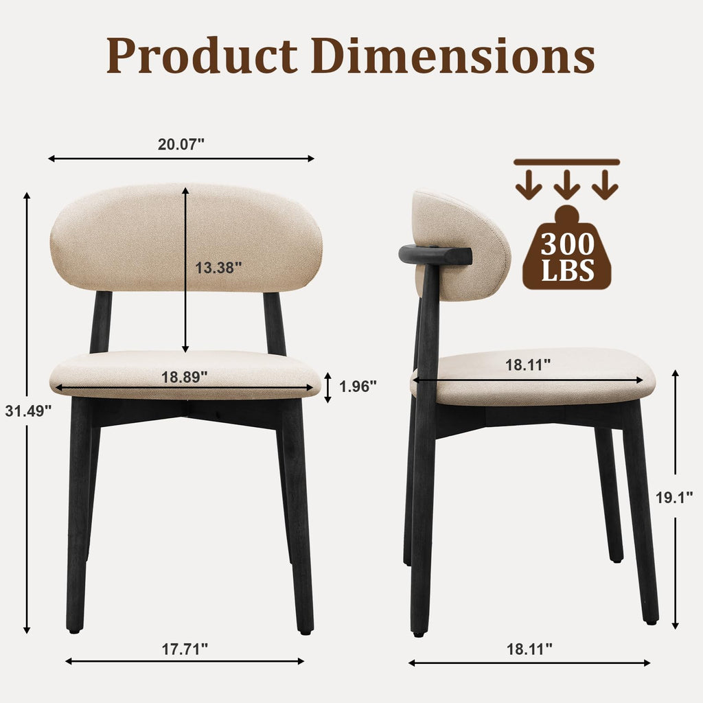 Wooden Dining Chairs Set of 8, Mid Century Modern Fabric Upholstered Kitchen Chairs Side Chairs, Farmhouse Dining