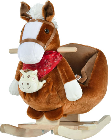 Kids Ride-On Rocking Horse Toy with Lullaby Song 18-36 Months Brown