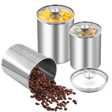 3-Piece Stainless Steel Food Storage Canister Set with Clear Lid