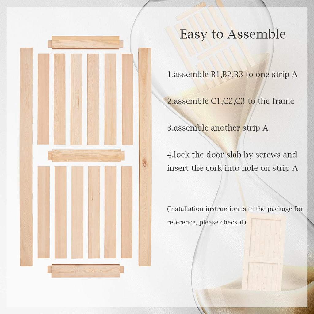 30in x 84in Sliding Barn Wood Door,Interior Doors,DIY Assemblely,Solid Natural Spruce Panelled Slab,