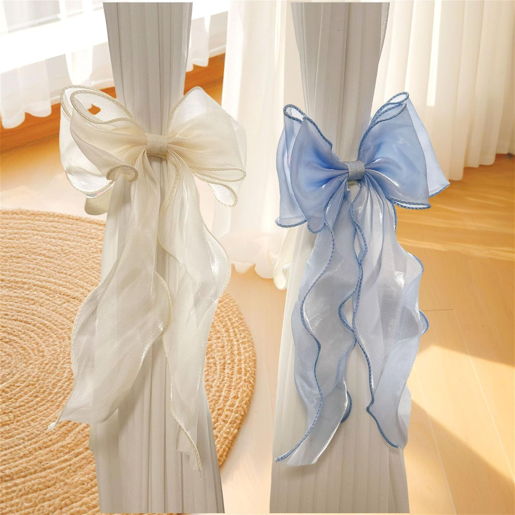 French Silky Bow Curtain Tiebacks, Elegant Lace Ribbon for Curtains Decorative Rope Accessories Home Décor - 2 Pack
