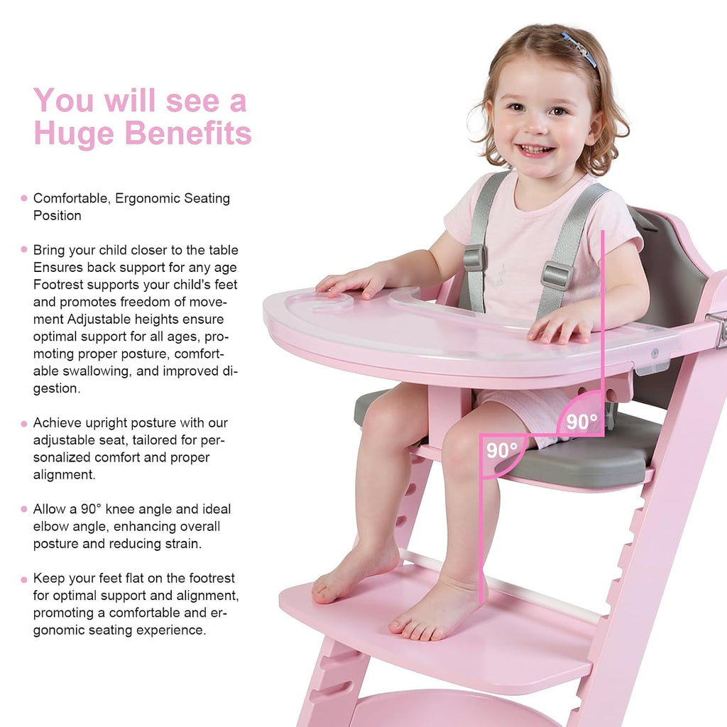 New Upgrade 3-in-1 Convertible Wooden High Chair for Babies & Toddlers 10 Levels Adjustable 3-Tier Remove 2