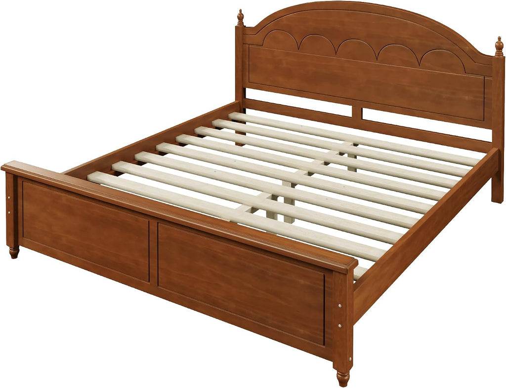 King Size Japanese Wooden Bed Frame with Oak Headboard