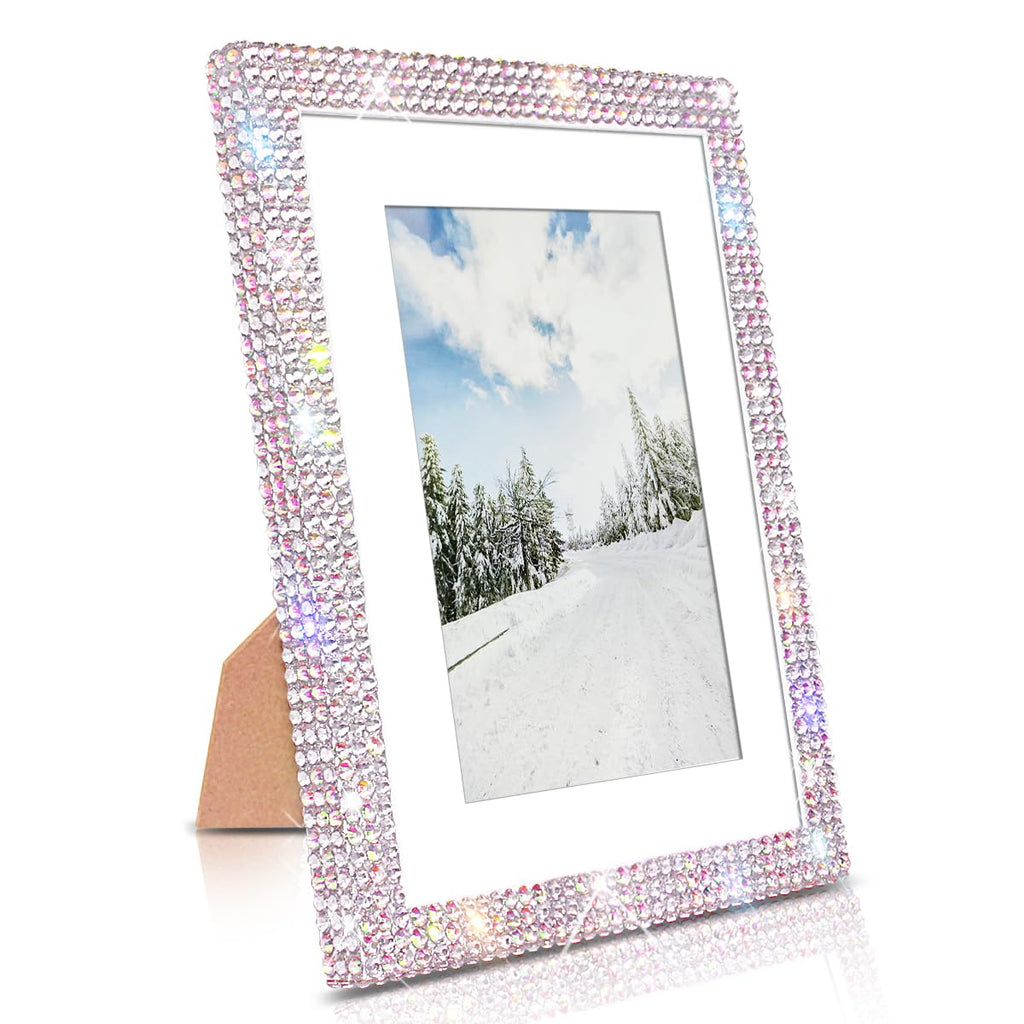 8x10 Bling Picture Frame, Display Pictures 5x7 with Mat or 8x10 Without Mat, Wall Hanging Glitter Shiny Crystal Photo