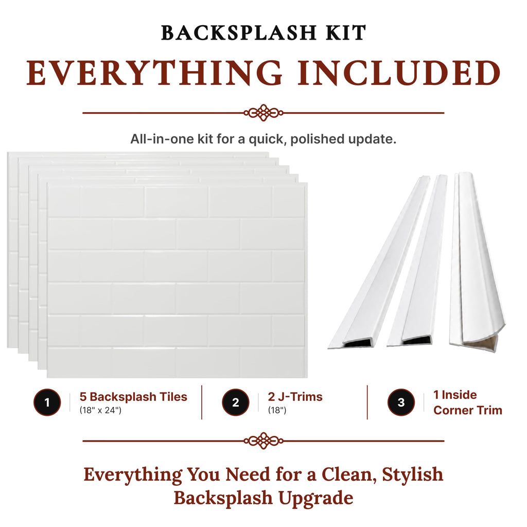 Plain to Beautiful Gloss White Subway Kitchen Backsplash Kit
