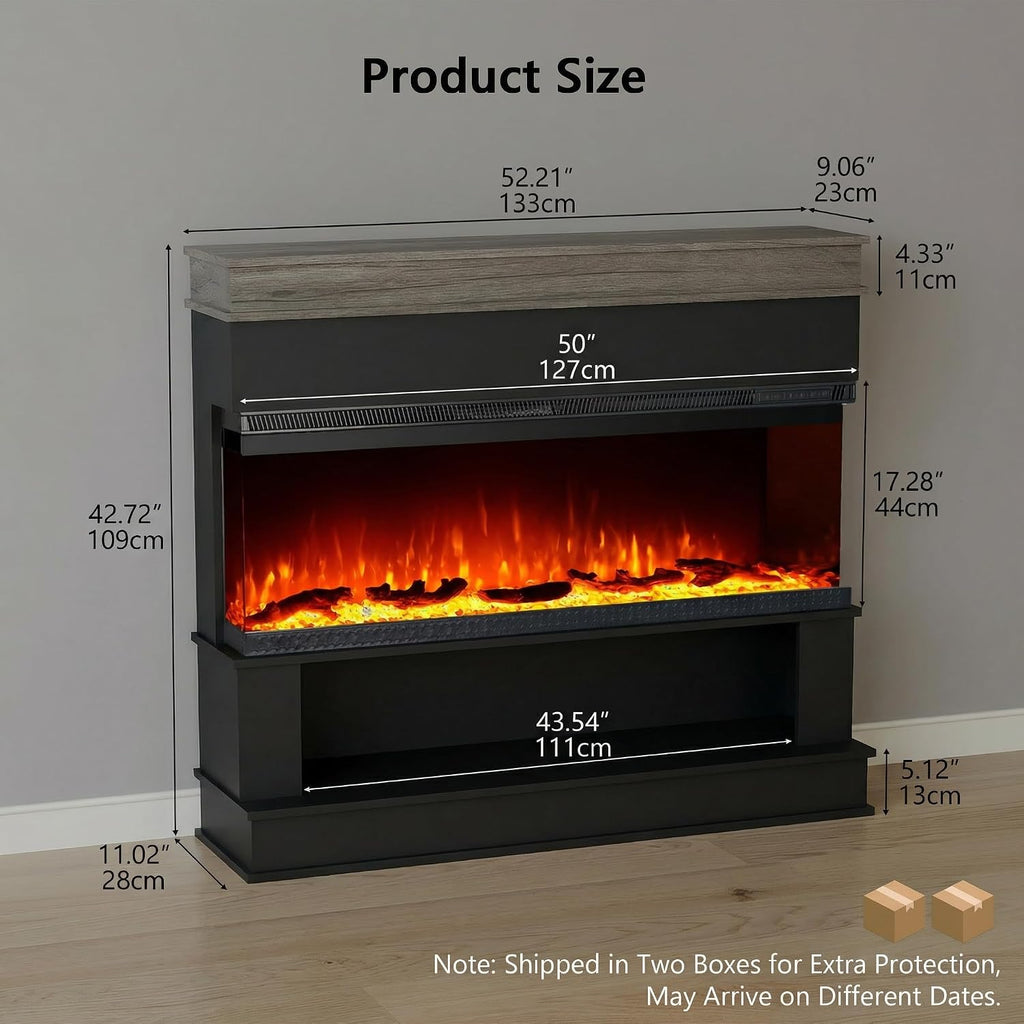 3-Sided View Electric Fireplace Insert - Freestanding Fireplace Minimalist Mantel - 12 Color Flame Effect - 1500/750