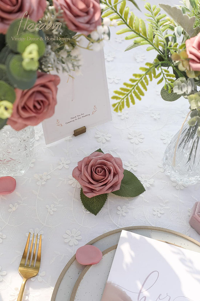 Artificial Flowers 50pcs Real Looking Dusty Rose Foam Fake Roses with Stems for DIY Wedding Bouquets Bridal Shower