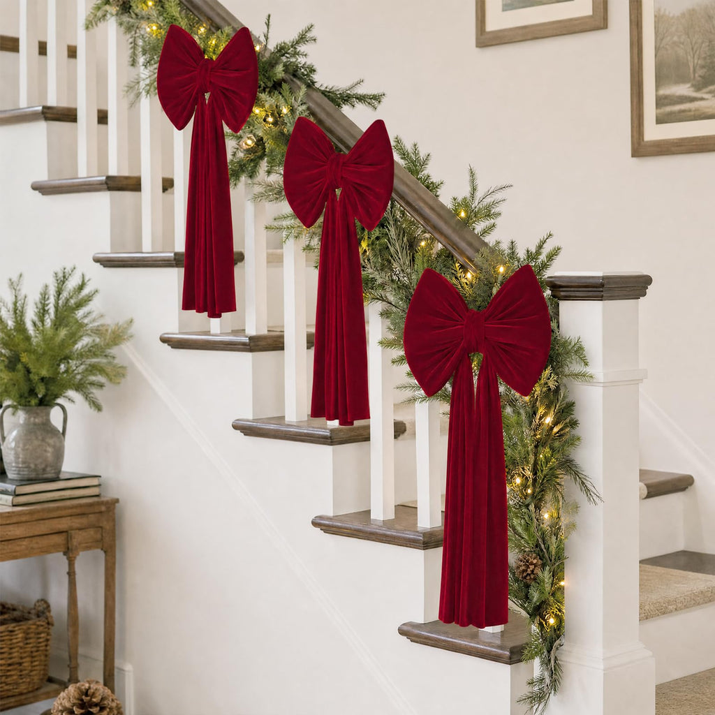 Christmas Decorations - 3FT Large Red Velvet Christmas Tree Topper Bow