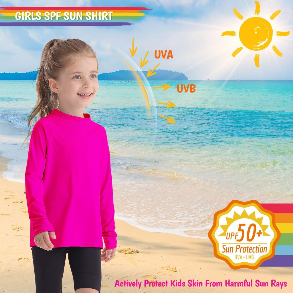 Girls Rash Guard Swim Shirt Long Sleeve for Toddler Kids Babies Infant Rashguard Water Shirt UPF50+ Swimming SPF Sun