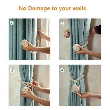 Curtain Tiebacks - Heavy Duty Curtain Rope Tieback, Handmade Rural Decorative Curtain Holdbacks (Beige) - 4 Pack