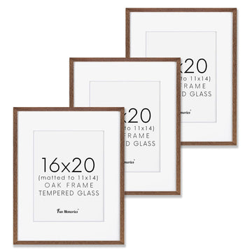 16x20 Picture Frames Set of 3, 16 x 20 Solid Oak Wood Frame for Wall, 16 x 20 Picture Frame with Tempered Glass