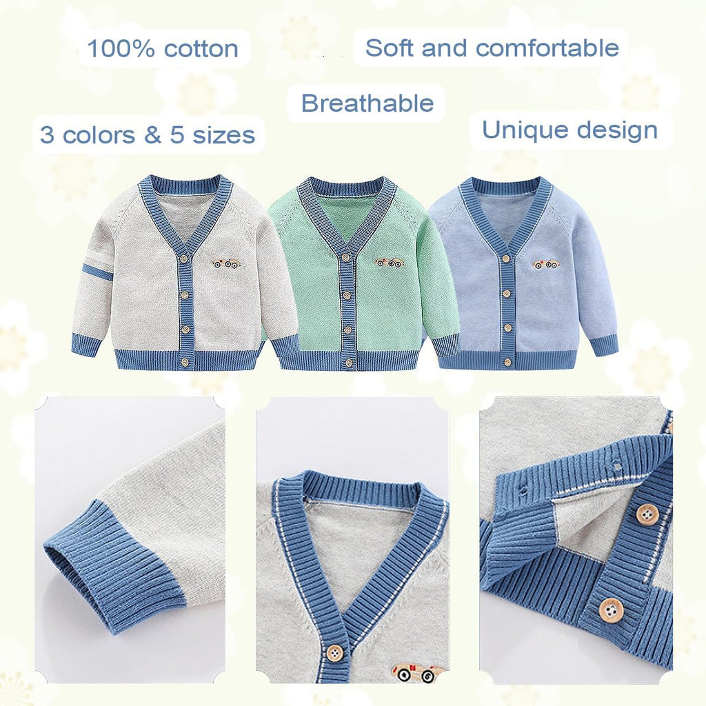 Toddler Baby Boys Cardigan Little Boys V-Neck Cotton Sweater Kids Long Sleeve Jacket Knit Button Up for Fall Winter