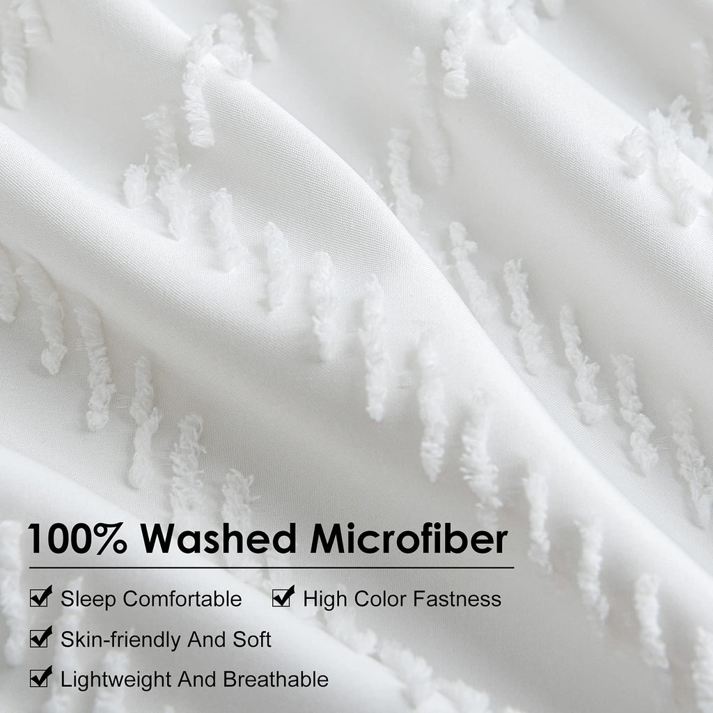Boho Duvet Cover Queen, Striped Textured White Tufted Bedding Set