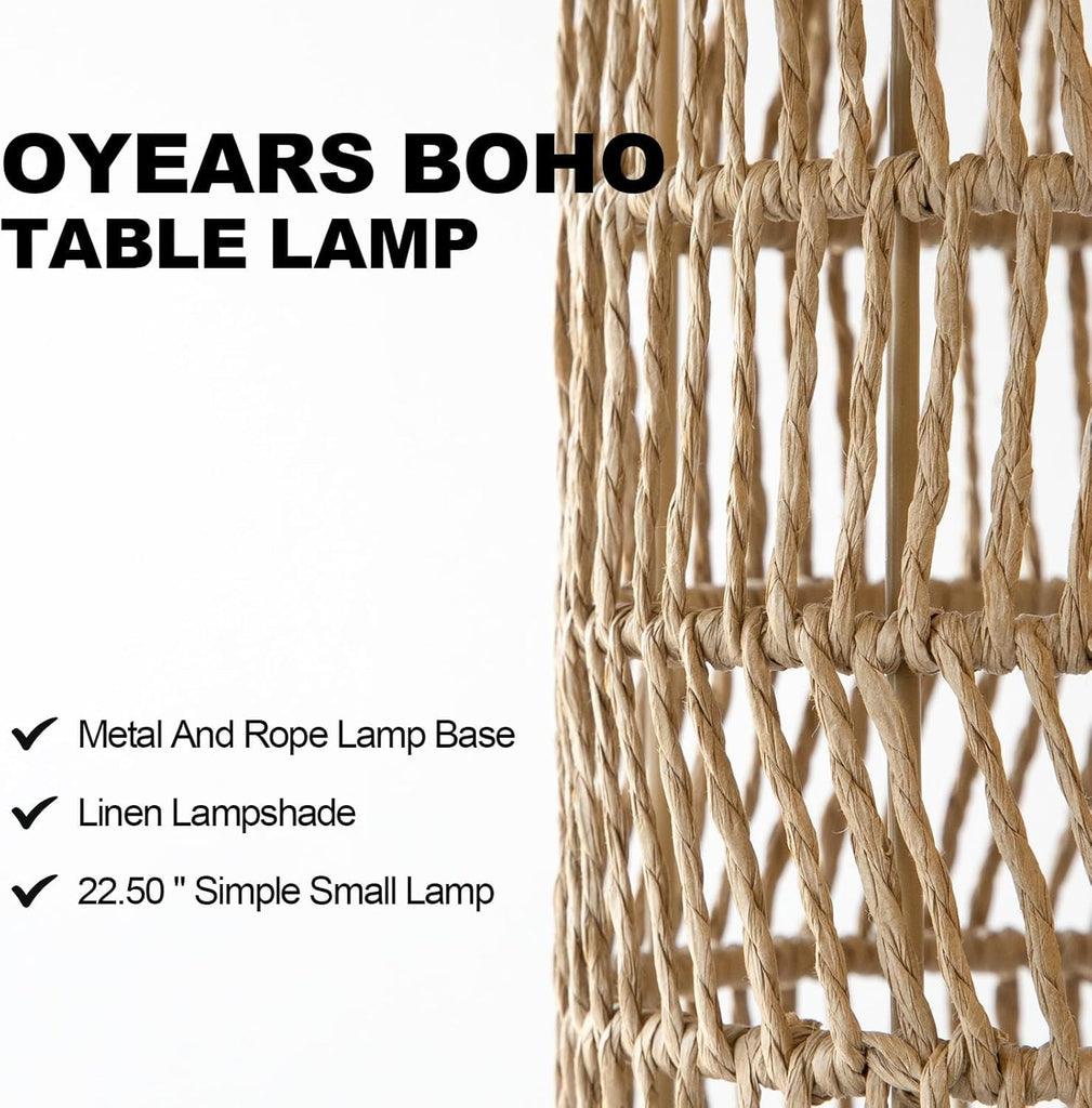 22.5" Boho Table Lamps Set of 2, Bedside Lamp for Nightstands, Rattan Lamp, Farmhouse Table Lamp for Room Decor