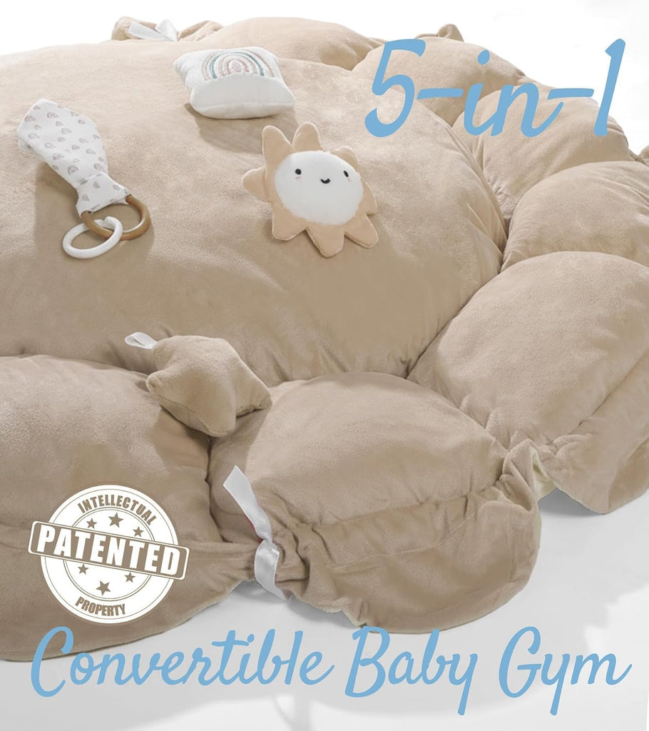 In-1 Thick & Plush Baby Play Gym, Baby Play Mats for Floor, Tummy Time Mat with 6 Toys, Convertible Stage-Based