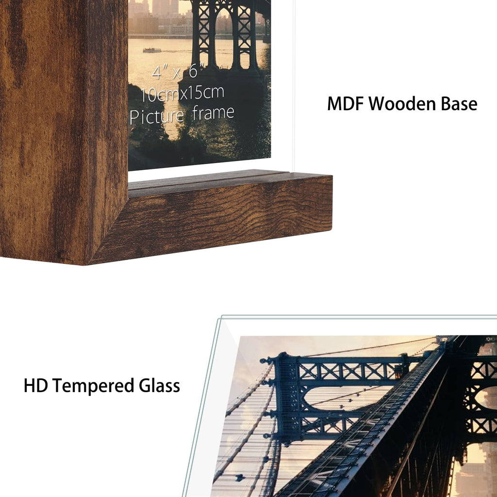 4x6 Picture Frames Set of 2, Rustic L Shaped Double Sided Frames Made to Display 4 by 6 inch Horizontal Vertical