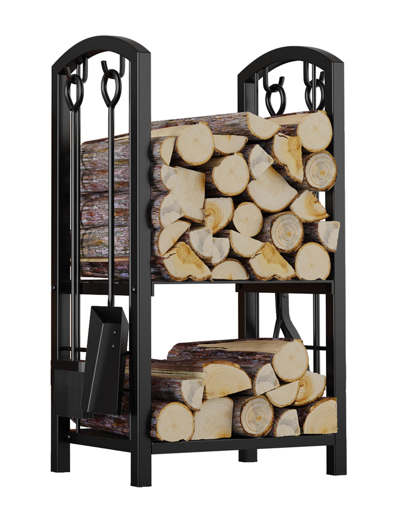 Firewood Rack Log Holder Wood Storage with 4 Fireplace Tool Set