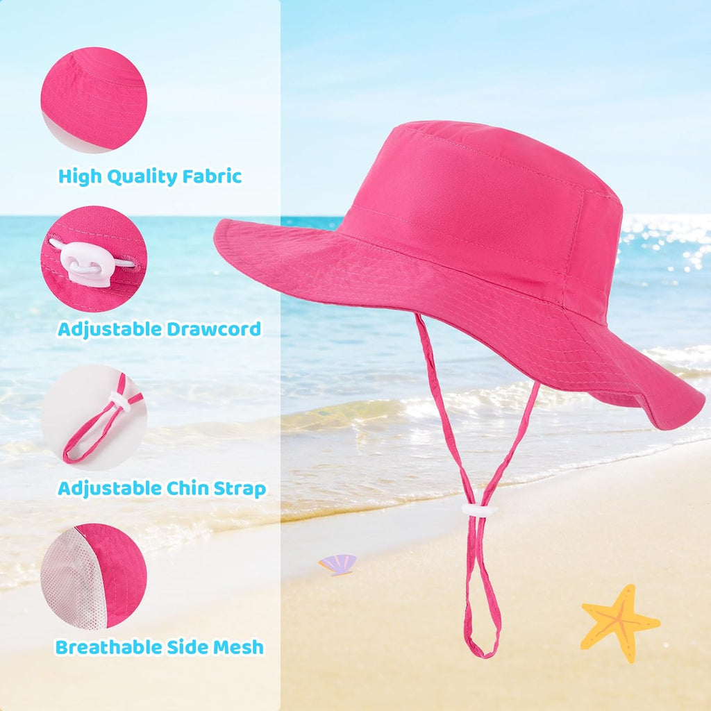 Pack Kids Toddler Sun Hat Summer UPF 50+ Wide Brim Adjustable Beach Hats for Boys Girls Years