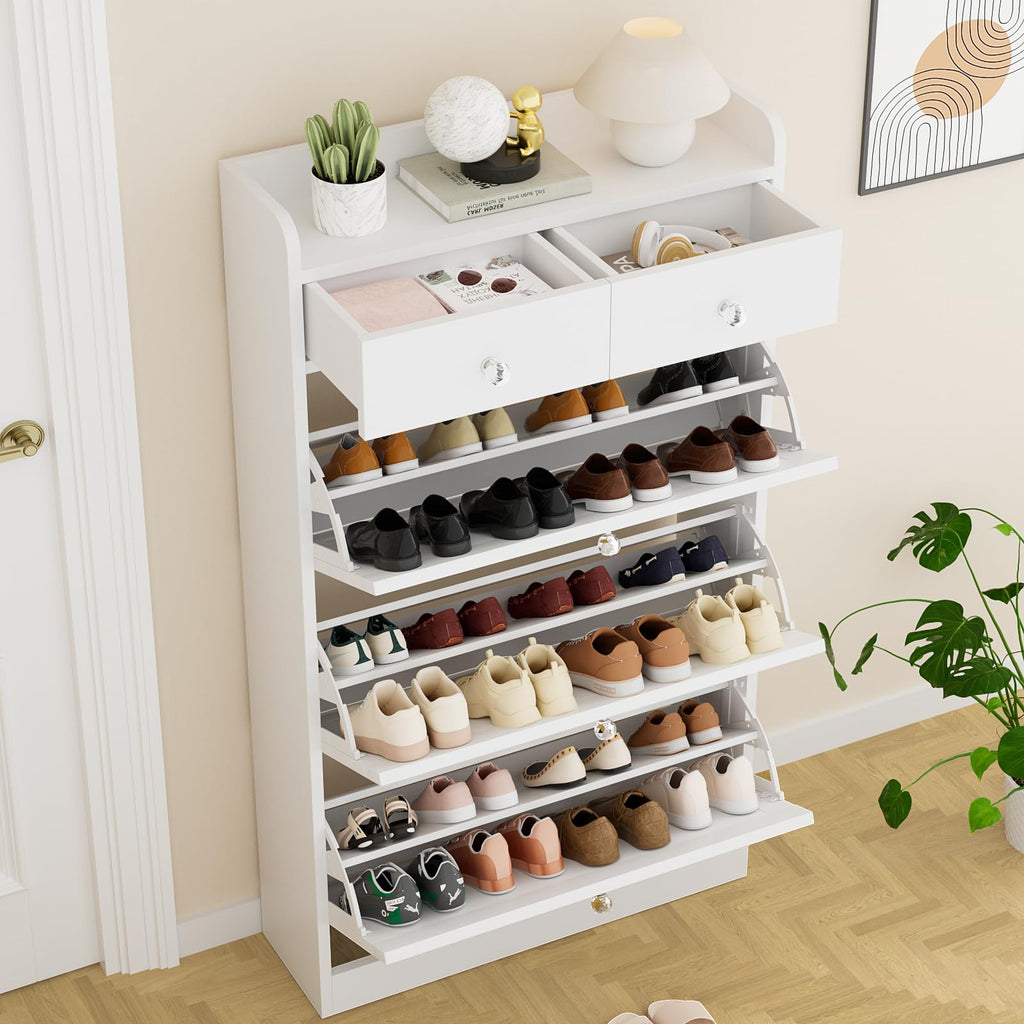 Shoe Cabinet with 3 Flip Drawers & 2 Drawers, Freestanding Shoe Storage Cabinet with Adjustable Shelves, Shoe