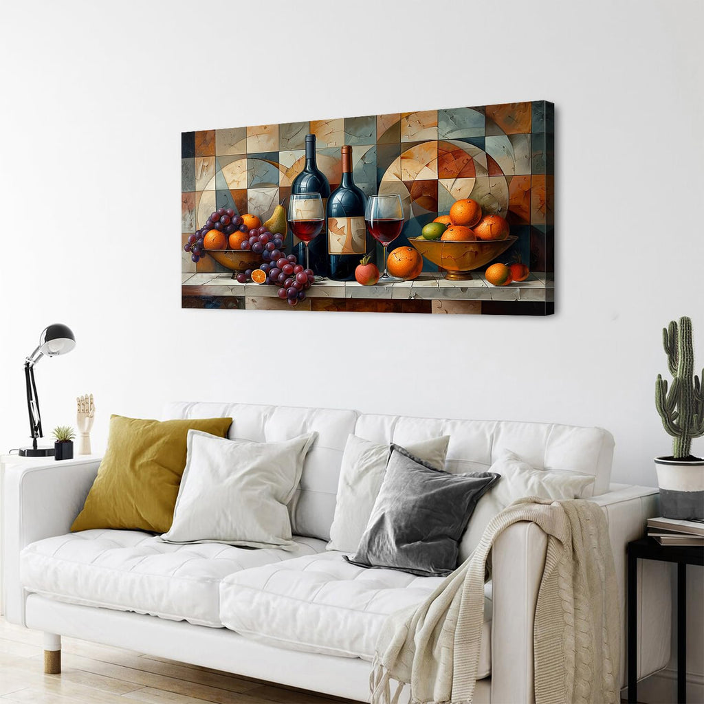 Abstract Kitchen Wall Art Geometric Wall Decor Red Wine Glass Fruits Canvas Prints Pictures Rustic Farmhouse Still