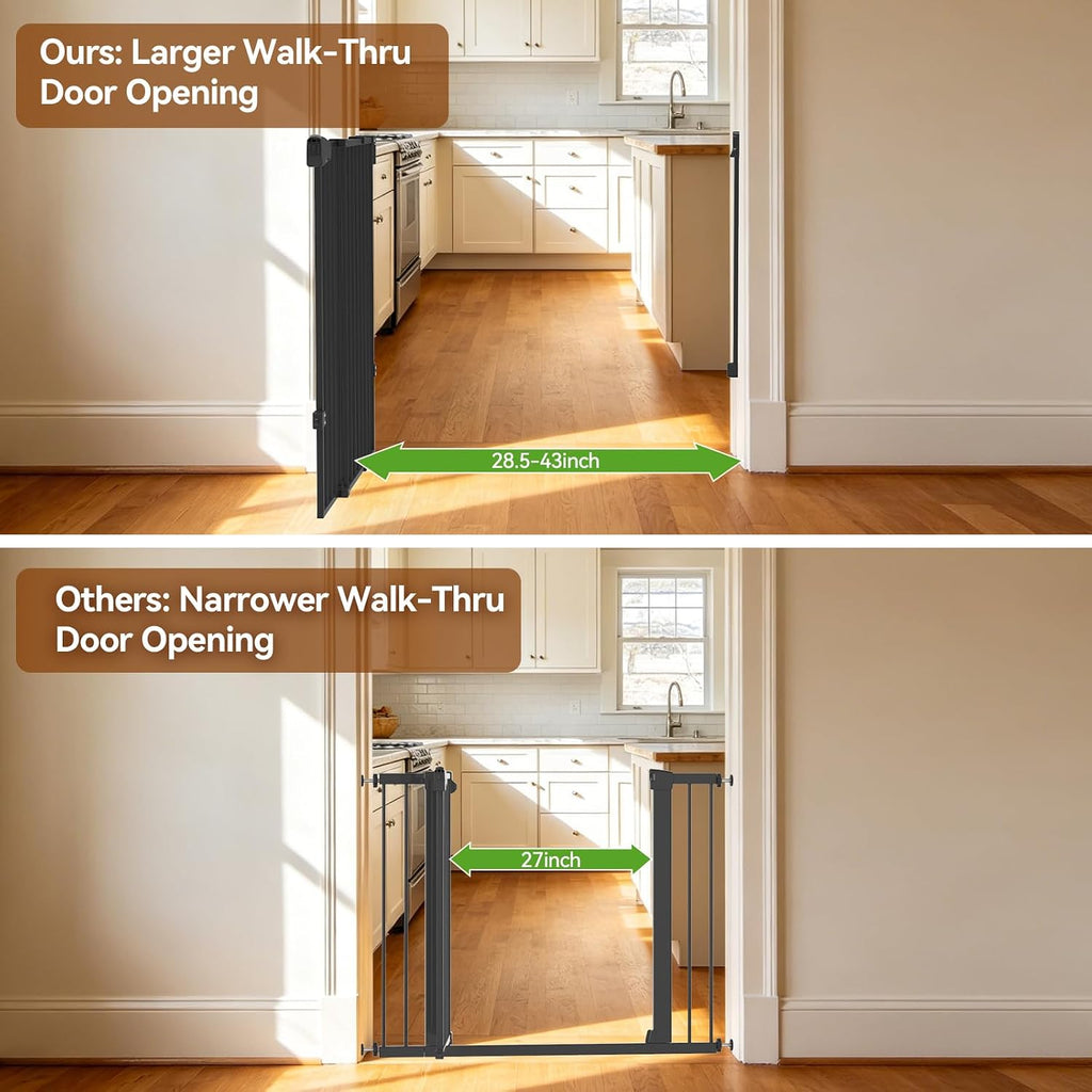 Baby Gate for Stairs, Kitchen & Doorways, 29-43" W 28" H No Bottom Bar - Hardware Mount Safety Dog/Pet Gate Indoor