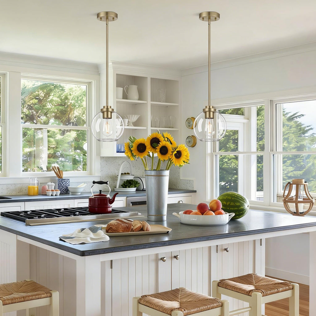 2 Pack Modern Globe Pendant Lights Kitchen Island Clear Glass